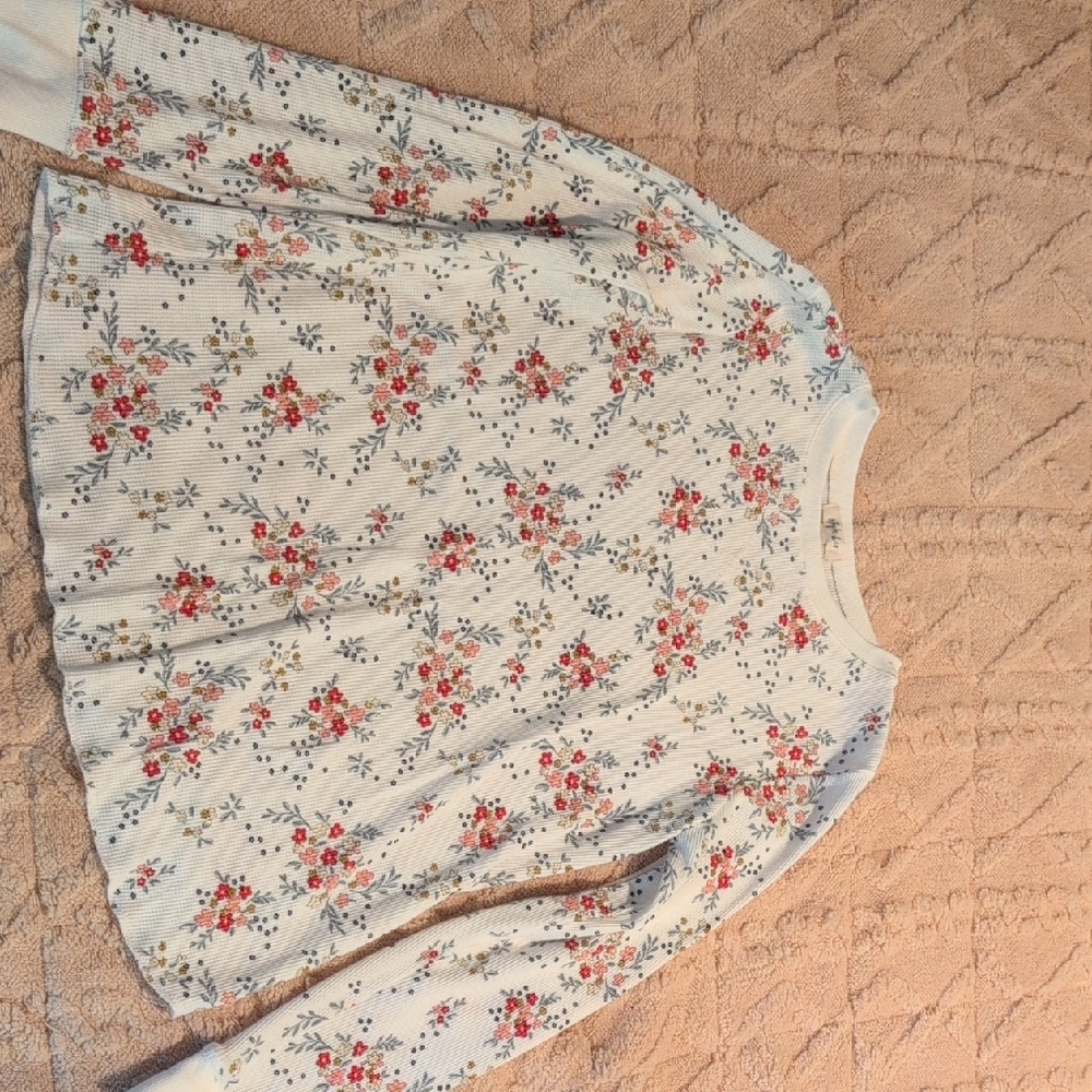 Women's Style & Co. White Floral Waffle Top